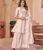 Designer mal chanderi kurta palazzo dupatta for women