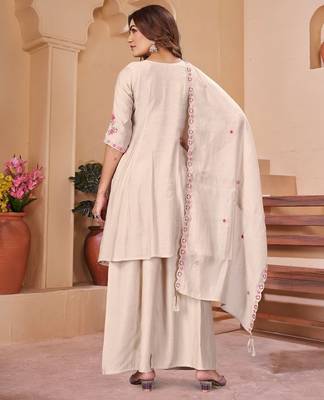 Designer mal chanderi kurta palazzo dupatta for women 4
