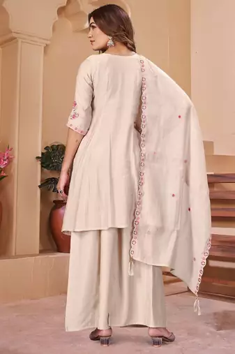 Designer mal chanderi kurta palazzo dupatta for women