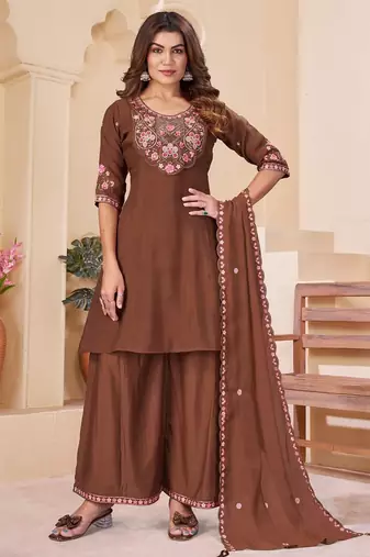Designer mal chanderi kurta palazzo dupatta for women
