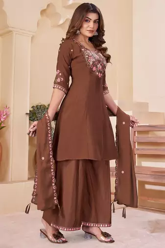 Designer mal chanderi kurta palazzo dupatta for women