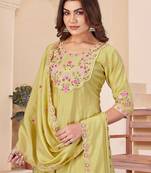 Designer mal chanderi kurta palazzo dupatta for women
