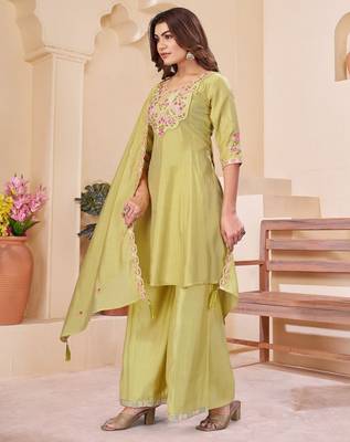 Designer mal chanderi kurta palazzo dupatta for women 2