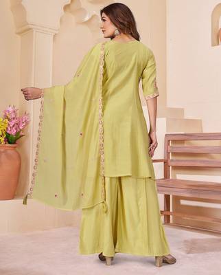 Designer mal chanderi kurta palazzo dupatta for women 3