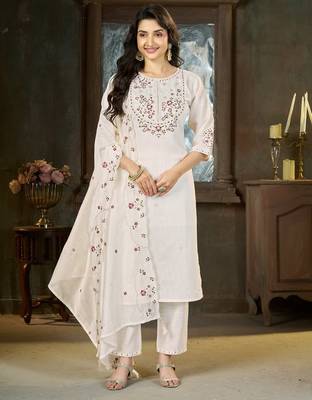 Designer embroidery thread work kurta pant dupatta for women 1