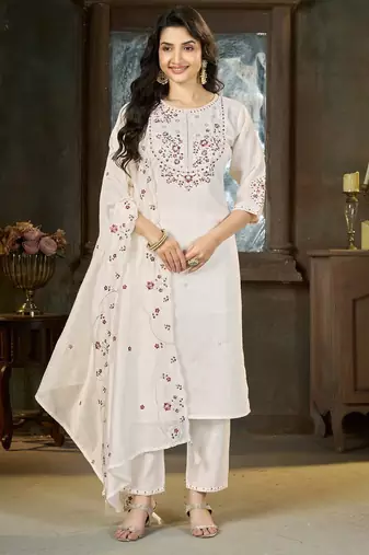 Designer embroidery thread work kurta pant dupatta for women