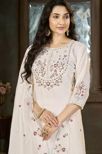 Designer embroidery thread work kurta pant dupatta for women