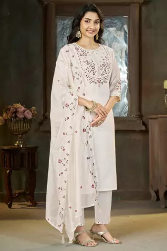 Designer embroidery thread work kurta pant dupatta for women