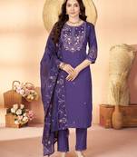Designer embroidery thread work kurta pant dupatta for women
