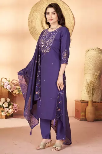 Designer embroidery thread work kurta pant dupatta for women