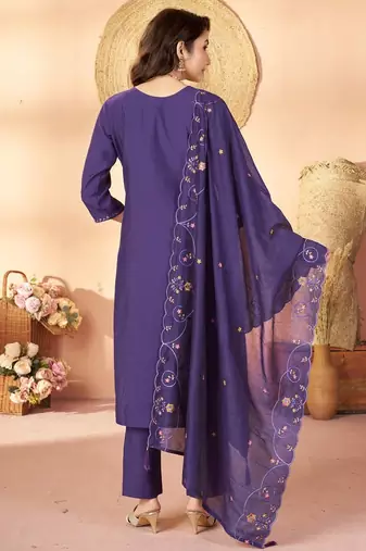Designer embroidery thread work kurta pant dupatta for women