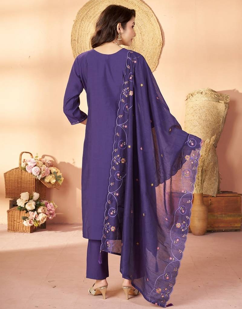 Designer embroidery thread work kurta pant dupatta for women