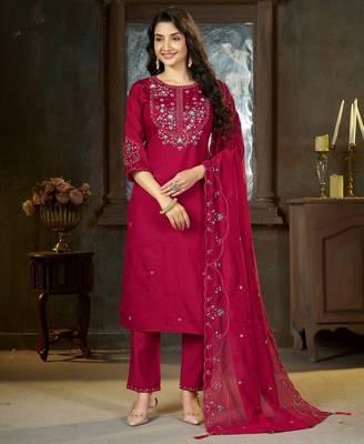 Designer embroidery thread work kurta pant dupatta for women 1