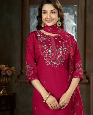 Designer embroidery thread work kurta pant dupatta for women 2