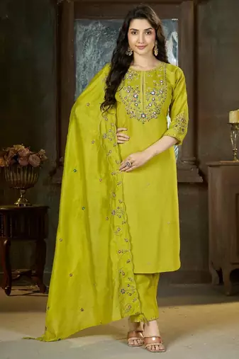 Designer embroidery thread work kurta pant dupatta for women