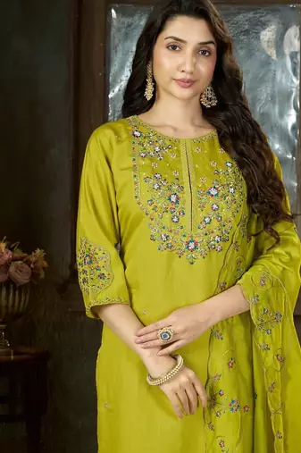 Designer embroidery thread work kurta pant dupatta for women