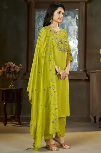 Designer embroidery thread work kurta pant dupatta for women