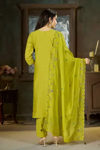 Designer embroidery thread work kurta pant dupatta for women