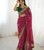 Pink bandhani embroidered bandhani printed saree