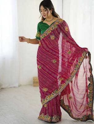 Pink bandhani embroidered bandhani printed saree 2