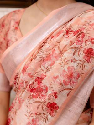 Peach floral printed zari blend ready to wear saree 5