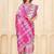 Pink geometric printed silk cotton saree with blouse