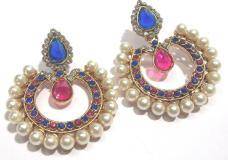 Pink and blue tilak pearl polki earrings 1