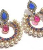 Pink and blue tilak pearl polki earrings