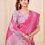 Pink floral printed silk cotton saree with blouse