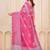 Pink floral printed silk cotton saree with blouse