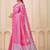 Pink floral printed silk cotton saree with blouse