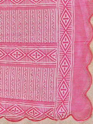 Pink floral printed silk cotton saree with blouse 5