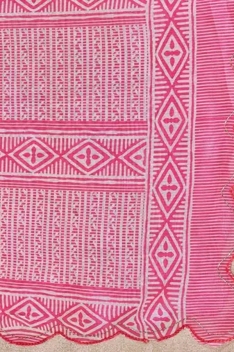 Pink floral printed silk cotton saree with blouse