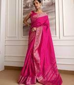 Pink checked woven design zari saree