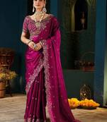 Pink embellished embroidered tissue saree with designer blouse