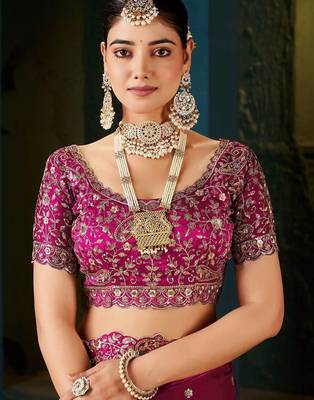 Pink embellished embroidered tissue saree with designer blouse 4
