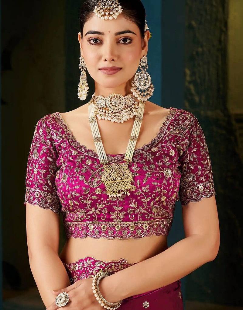 Pink embellished embroidered tissue saree with designer blouse
