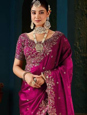 Pink embellished embroidered tissue saree with designer blouse 5