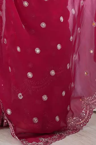 Pink embellished zari  chiffon heavy work saree