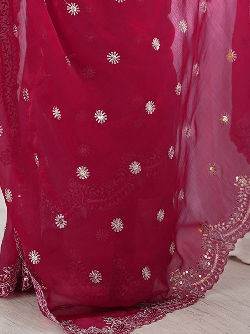 Pink embellished zari  chiffon heavy work saree