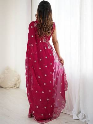 Pink embellished zari  chiffon heavy work saree 5