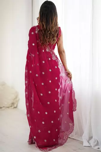 Pink embellished zari  chiffon heavy work saree