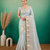 Light Blue embroidery beats sequin floral work and lightweight tissue linen saree with unstitched blouse