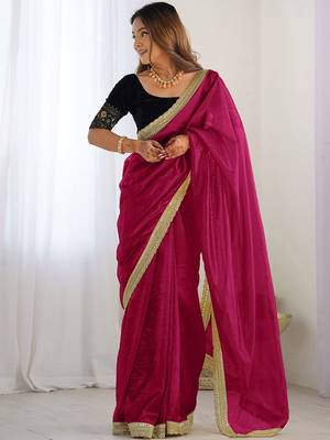 Pink sequinned supernet saree 1