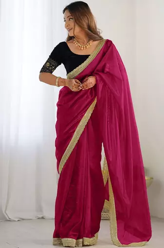 Pink sequinned supernet saree