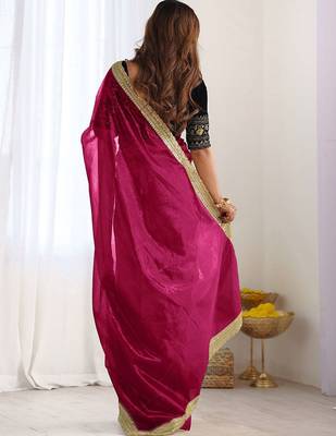 Pink sequinned supernet saree 2