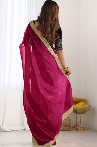 Pink sequinned supernet saree