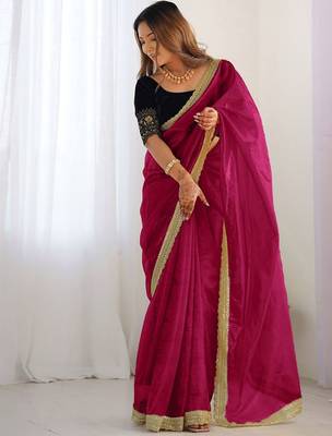 Pink sequinned supernet saree 3