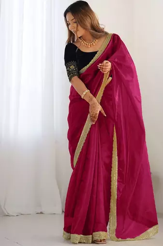 Pink sequinned supernet saree