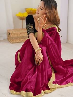 Pink sequinned supernet saree 4